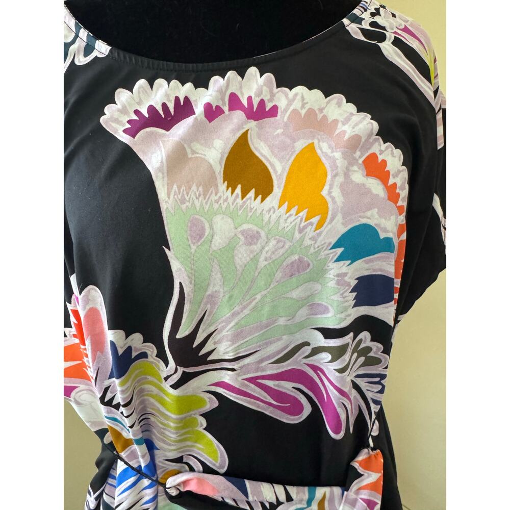 Trina Turk Black Multicolor Floral Belted Tunic Dress Long Top XXS - Picture 2 of 9